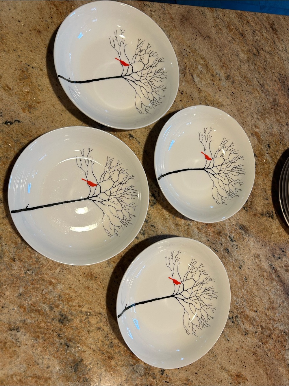 Melange Porcelain “Birds in Forest” Dinnerware. (4) Soup Bowls (4) Salad Plates. - Picture 8 of 10